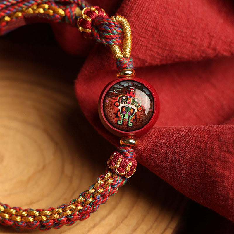 Pulsera trenzada con bendición de thangka de cinabrio y cuerda colorida con piedras de Buda