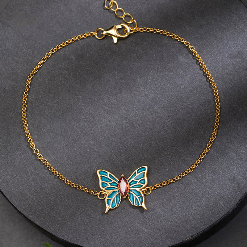 Pulsera de plata de ley 925 con circonitas y mariposas, con piedras de Buda