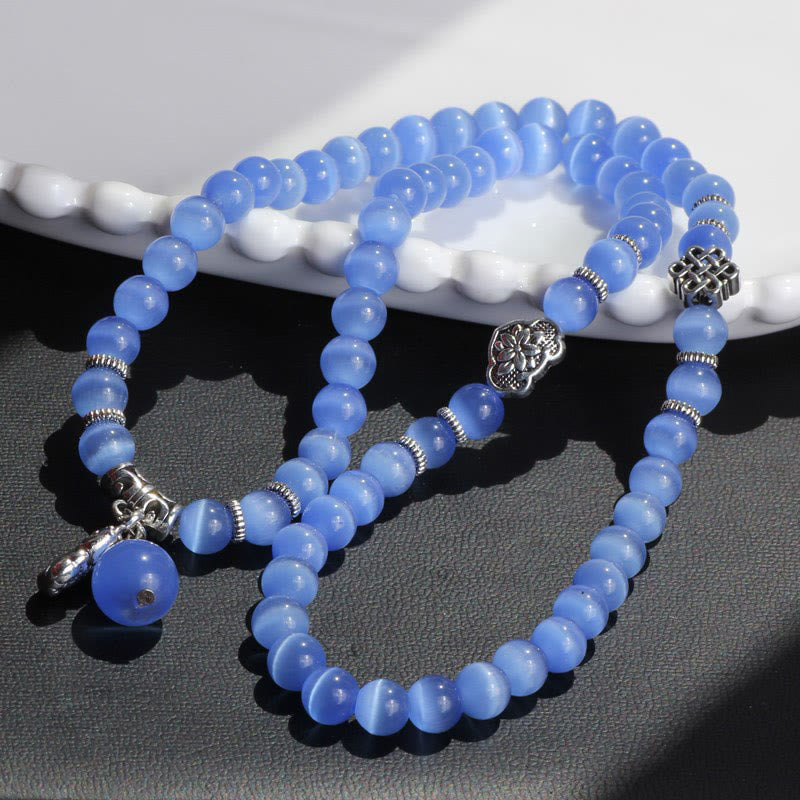 Pulsera triple vuelta con soporte PiXiu de ojo de gato y piedras de Buda