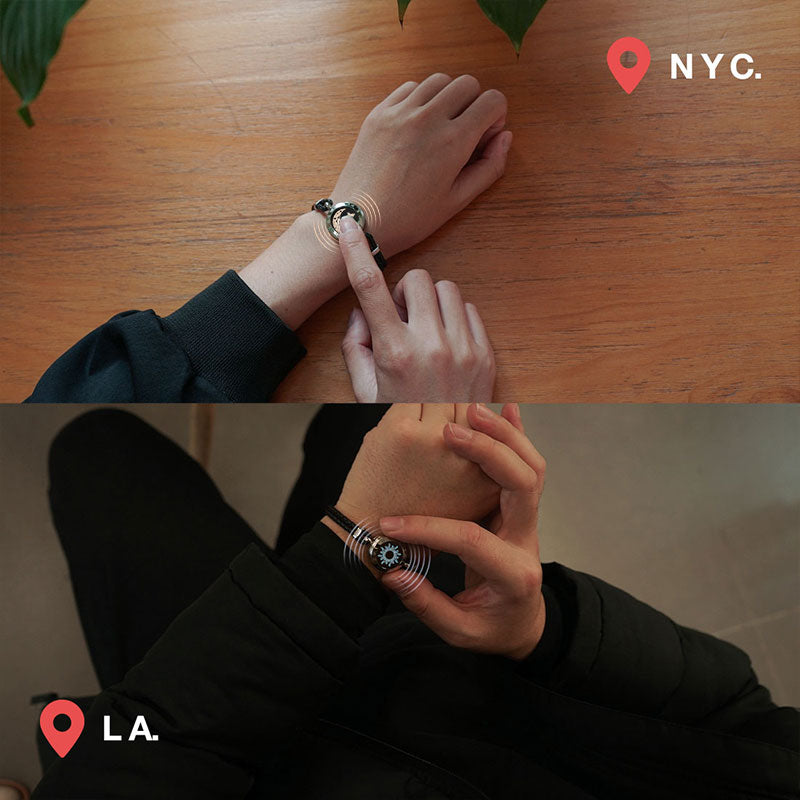 Sun&Moon Touch Bracelets with Braided Leather Rope(Black+Black) - Touch Bling