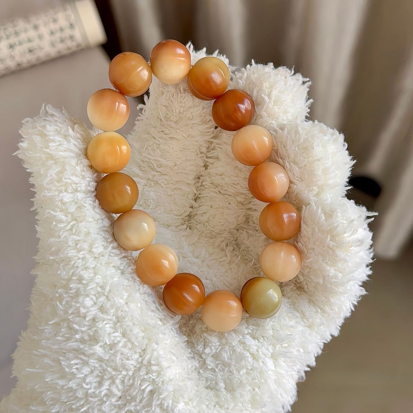 Exquisitely Carved Shark Fin Sea Salt Pink Bodhi Bracelet 14mm - Touch Bling