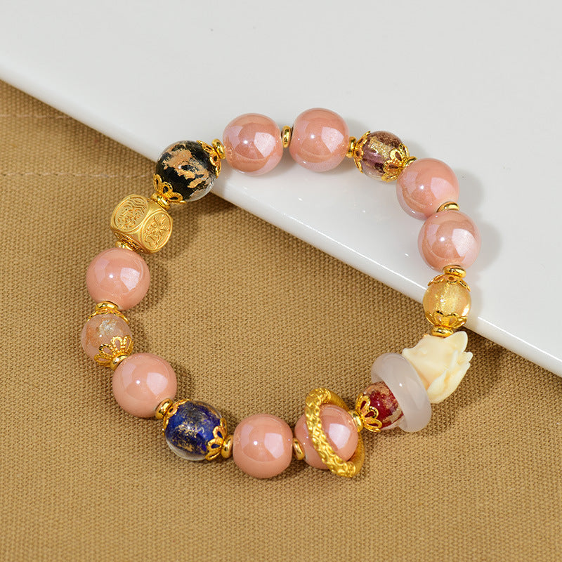 Pulsera de zorro de nueve colas con cuentas de vidrio Liuli, ceniza de incienso tibetano y piedras de Buda para proteger la suerte