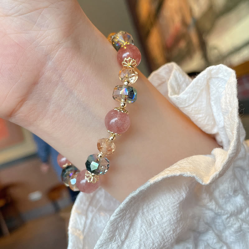 Pulsera positiva de cristal colorido de cuarzo fresa natural con piedras de Buda