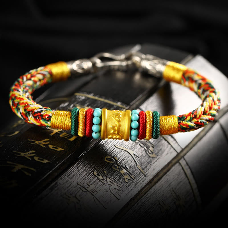 Pulsera de la suerte hecha a mano con ocho hilos y nudo de la paz Om Mani Padme Hum de oro 999 del Tíbet con piedras de Buda