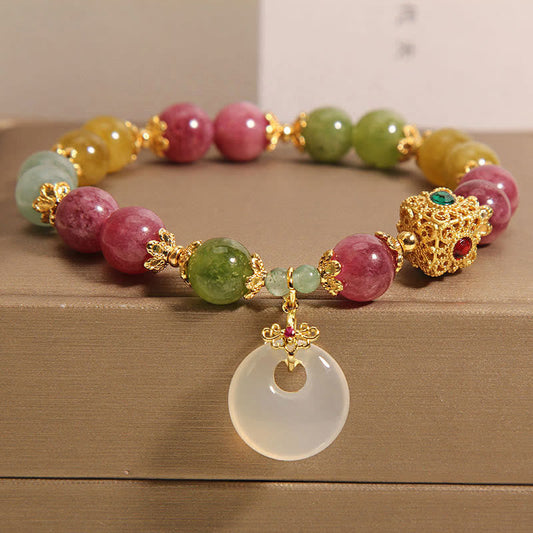 Pulsera de sabiduría con dije de paz y turmalina colorida de piedras de Buda
