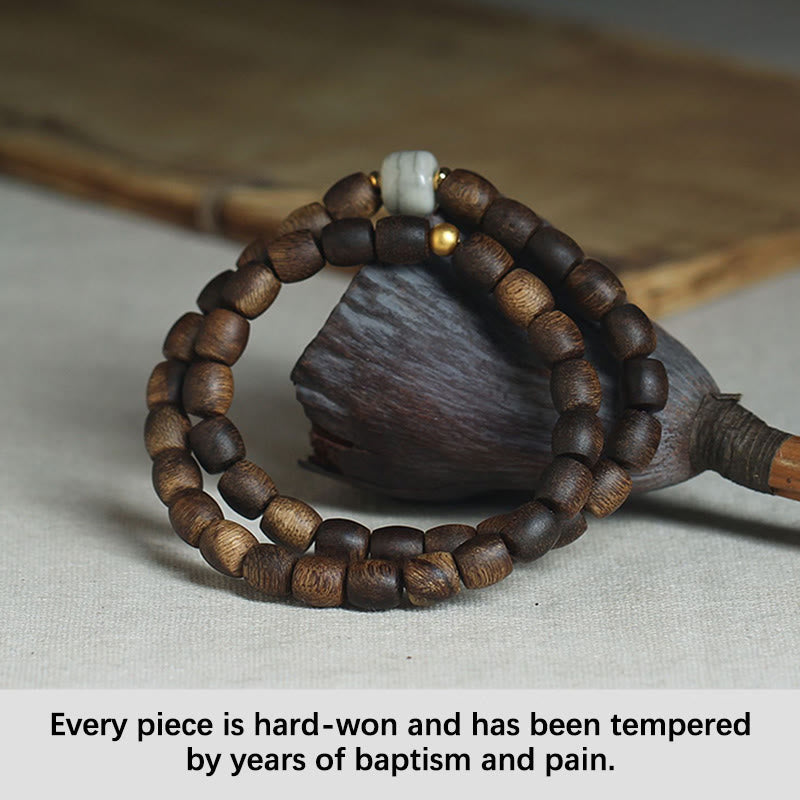 Buddha Stones 999 Gold Seltenes Tarakan-Adlerholz Tibetischer Alter Geistknochen Gleichgewicht Stärke Doppelwickelarmband