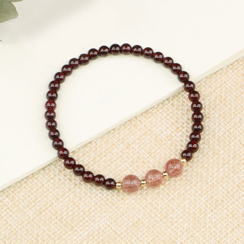Pulsera de piedra de Buda con cuarzo fresa y granate natural