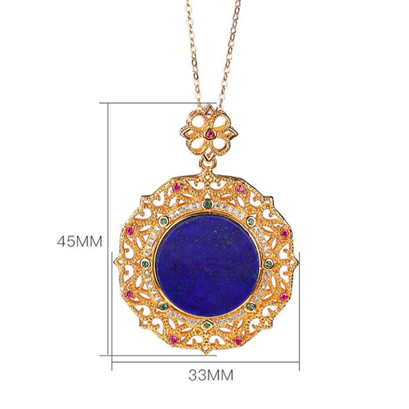 Collar con colgante de lazurita positiva bañado en oro y plata de ley 925 con piedras de Buda