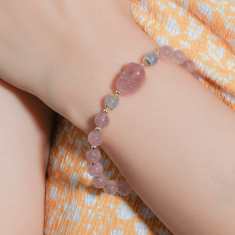 Buddha Stones Mondstein Erdbeerquarz Turmalin PiXiu Heilarmband