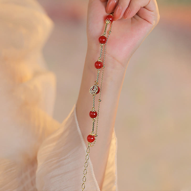 Buddha Stones Roter Achat Fu Charakter Charm Selbstakzeptanz Armband