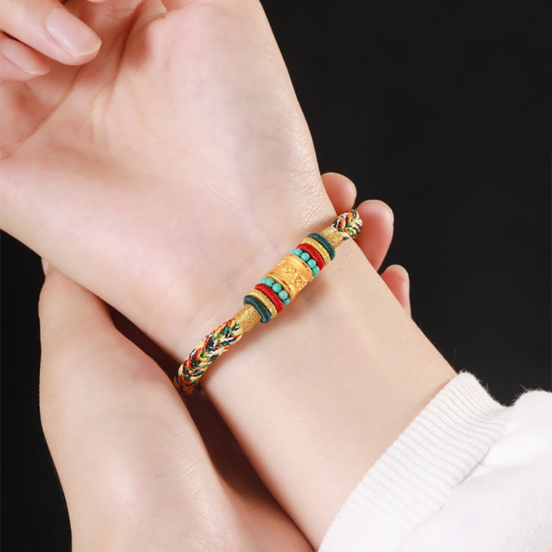 Pulsera de la suerte hecha a mano con ocho hilos y nudo de la paz Om Mani Padme Hum de oro 999 del Tíbet con piedras de Buda