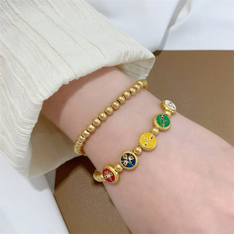 Pulsera tibetana de cuentas de cobre de Buda, cinco dioses de la riqueza, para la suerte
