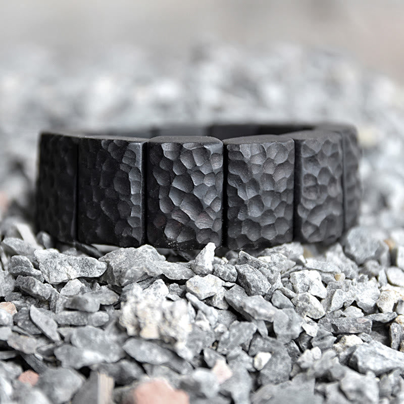 Pulsera de pareja con textura de madera de ébano vintage y piedras de Buda