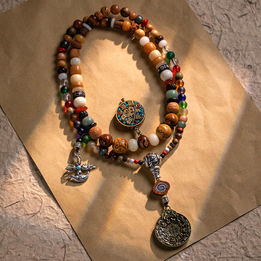 Pulsera tibetana de 108 cuentas de Mala, semillas de Bodhi, cabeza de Buda, nueve palacios, ocho diagramas, sabiduría OM