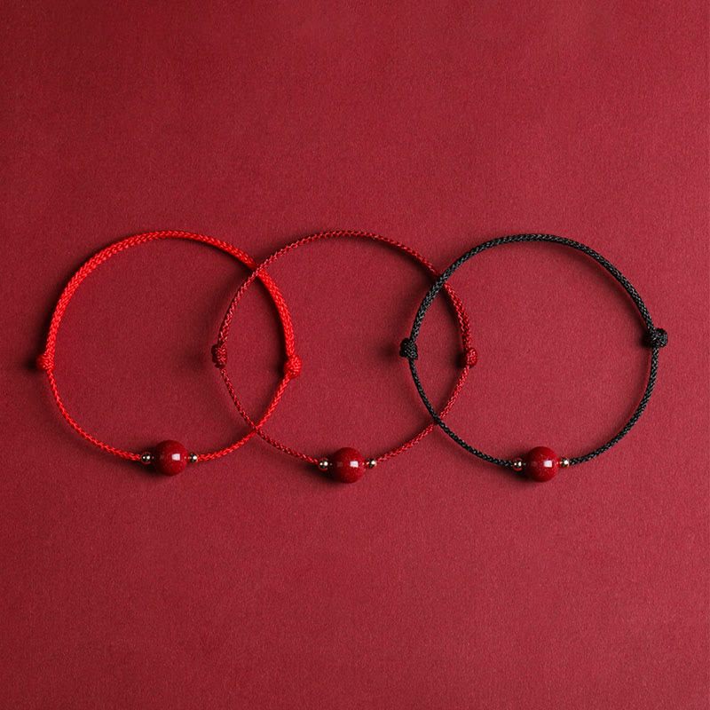 Buddha Stones Natural Lucky Cinnabar Bead Blessing String Bracelet Anklet