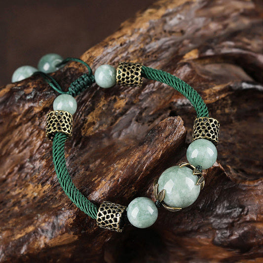 Pulsera de jade verde de la suerte hecha a mano con piedras de Buda para la prosperidad