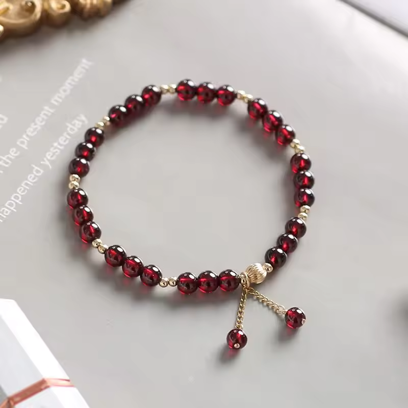 14k Gold Natural Garnet Positivity Bracelet