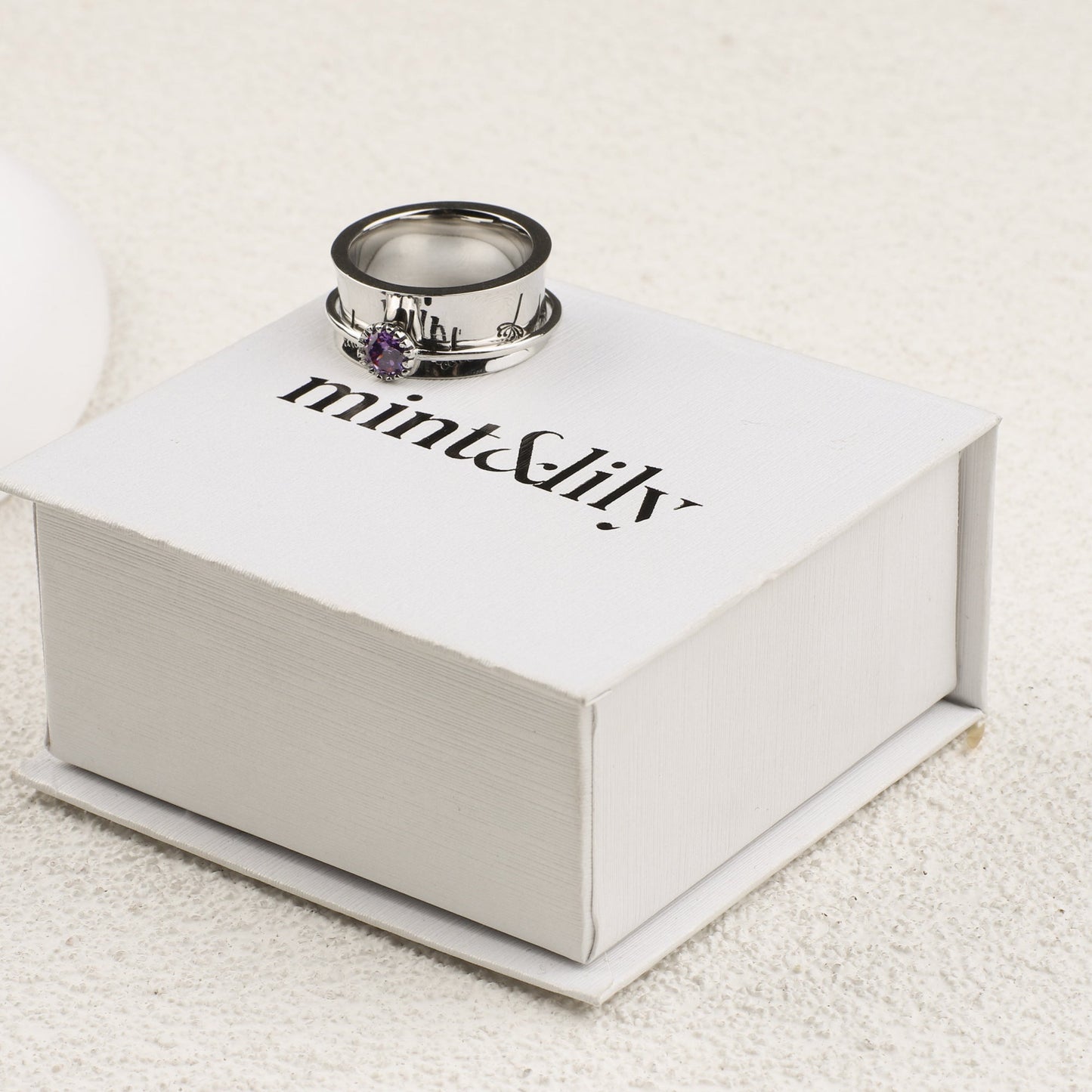 Silver Dandelion Birthstone Spinning Fidget Ring