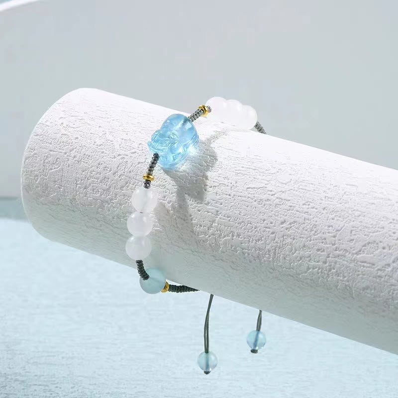 Pulsera curativa de jade blanco PiXiu Hetian con aguamarina natural y piedras de Buda
