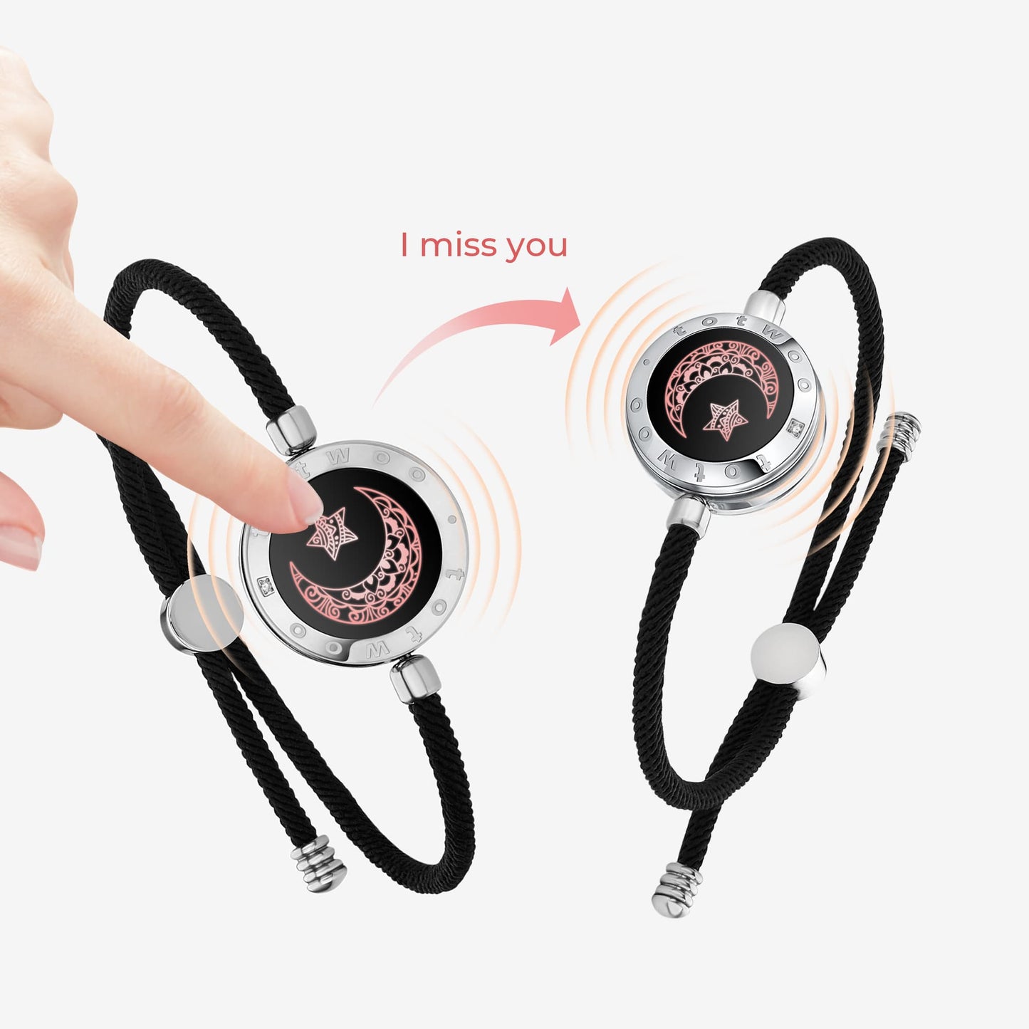 Moon&Star Touch Bracelets with Milan Rope(Black+Black) - Touch Bling