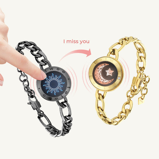 Sun&Moon Touch Bracelets with Figaro Chain(Black+Gold) - Touch Bling