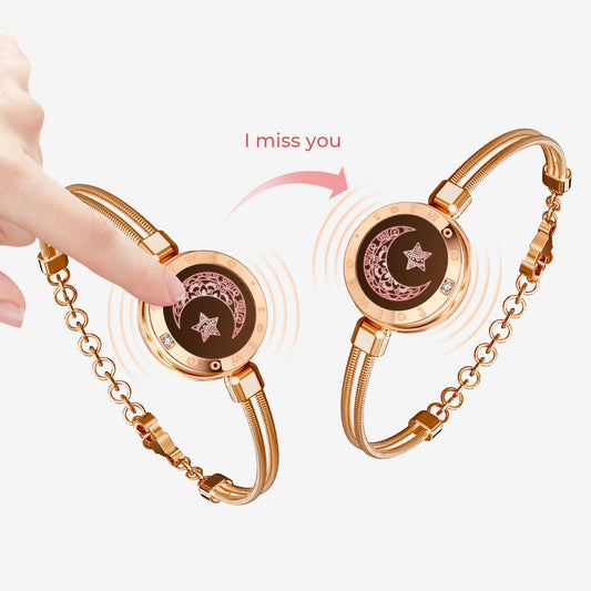 Moon&Star Touch Bracelets with Snake Chain (Rose Gold+Rose Gold) - Touch Bling