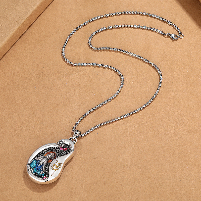 Collar con colgante de cobre con diseño de loto de Avalokitesvara y piedras de Buda para la riqueza