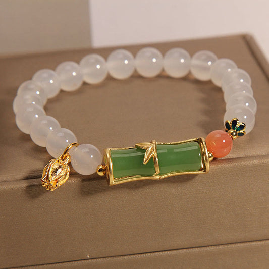 Pulsera de positividad con cuentas de bambú, jadeíta y ágata blanca natural de Buda