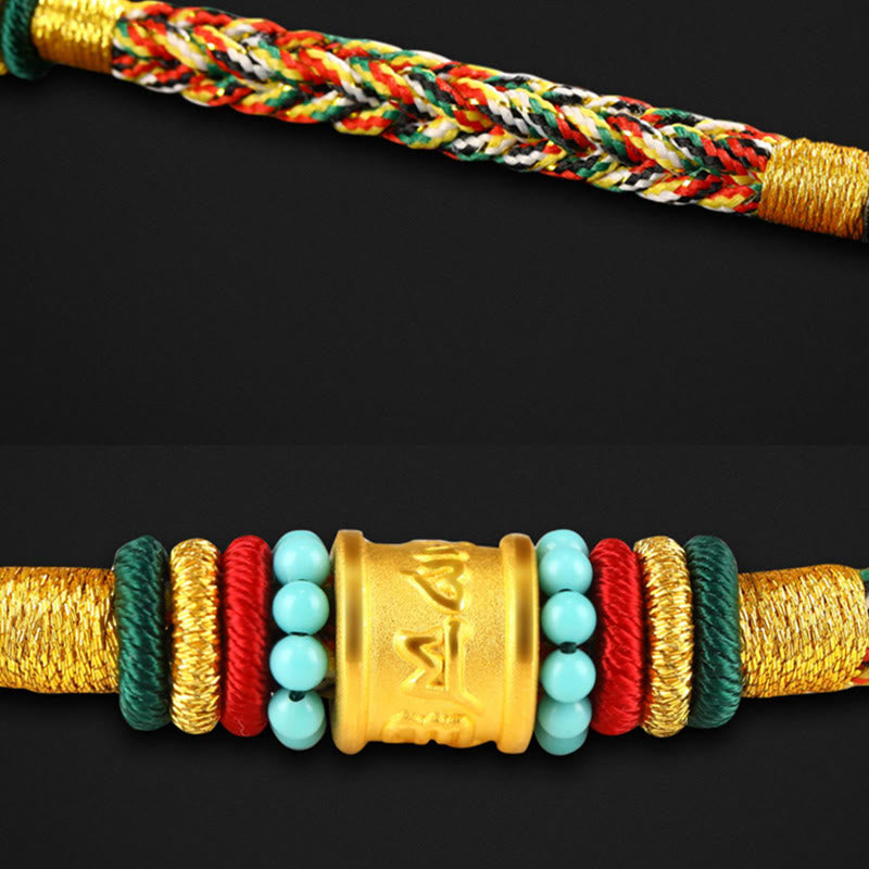 Pulsera de la suerte hecha a mano con ocho hilos y nudo de la paz Om Mani Padme Hum de oro 999 del Tíbet con piedras de Buda