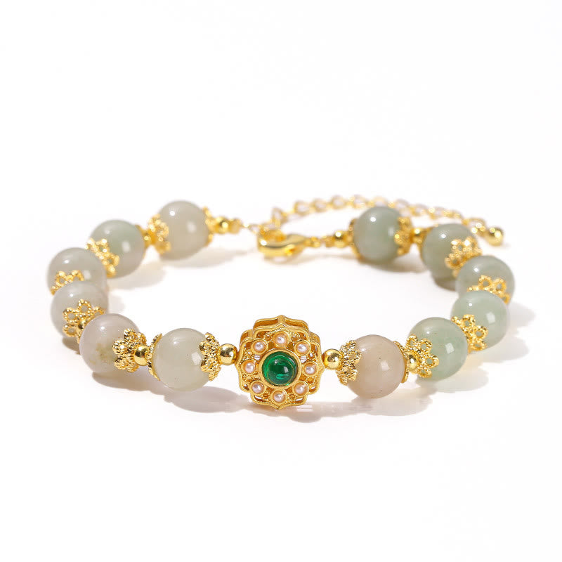 Buddha Stones Armband mit Perlenkette aus natürlicher Jade