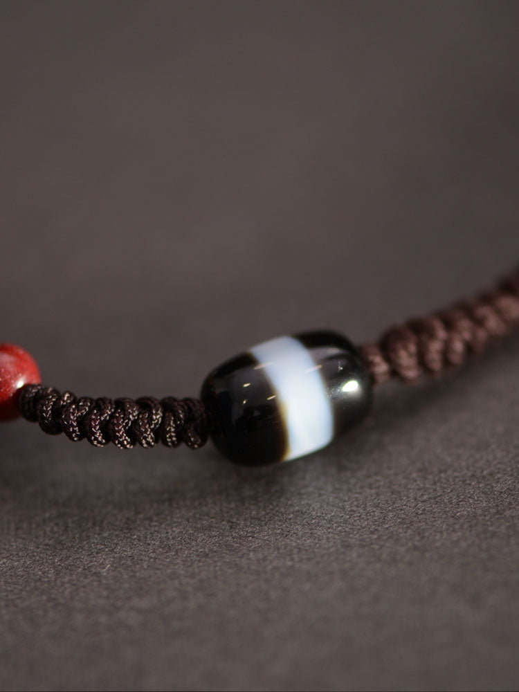 Handwoven Dzi Beads Necklace Tibetan Nine-Eyed Dzi Stone Beads Pendant