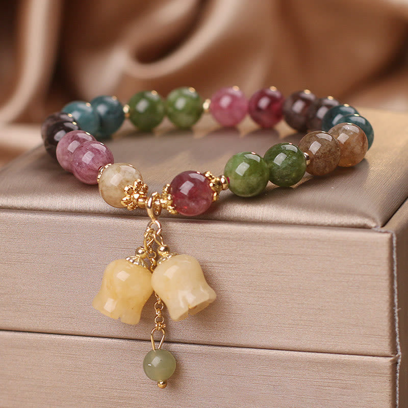 Pulsera de amor con cuentas de flor de turmalina natural y colorida de Buddha Stones