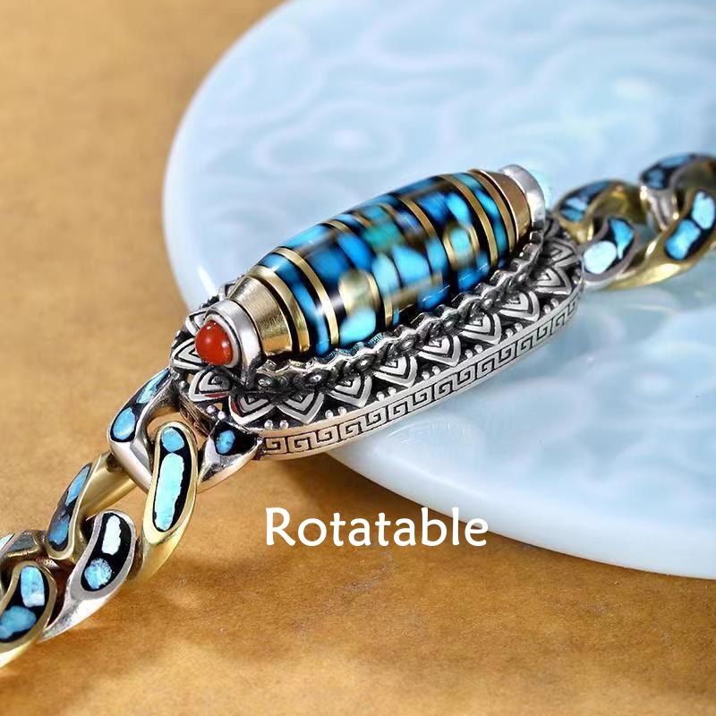 Pulsera giratoria con cuentas Dzi tibetanas de nueve ojos con piedras de Buda, Om Mani Padme Hum y protección turquesa