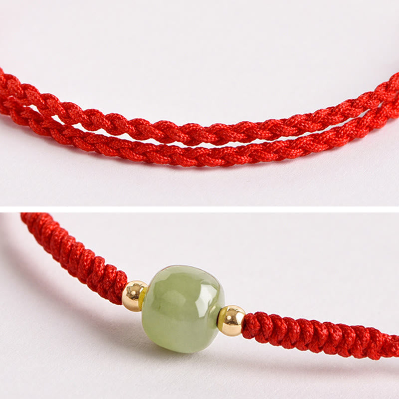 Buddha Stones Handgemachtes Jade Glücksperle Wohlstand Geflochtenes Armband