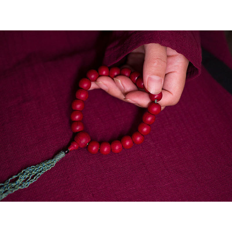 Mala de muñeca de madera de Abelia Biflora con piedras de Buda que aleja los malos espíritus