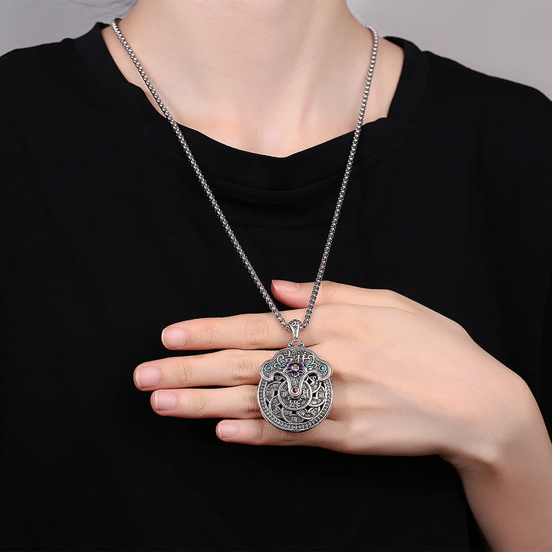 Collar con colgante de riqueza con monedas de cobre, flor de peonía y piedras de Buda