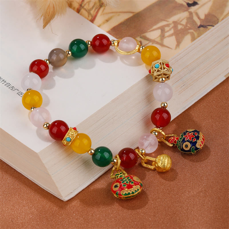 Buddha Stones Gold Swallowing Beast Family Verschiedene Achat Kristall Erfolg Armband