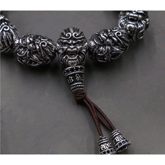 Vintage Men's Silver Bracelet Sun Wukong Fighting Buddha Beaded Bracelet - Touch Bling