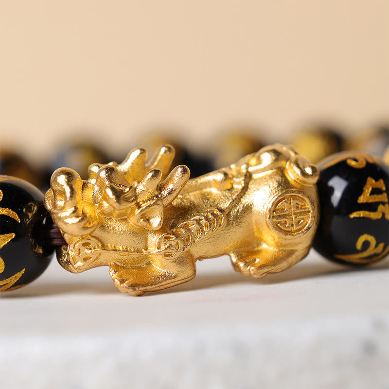 Buddha Stones FengShui PiXiu Obsidian Reichtum Armband