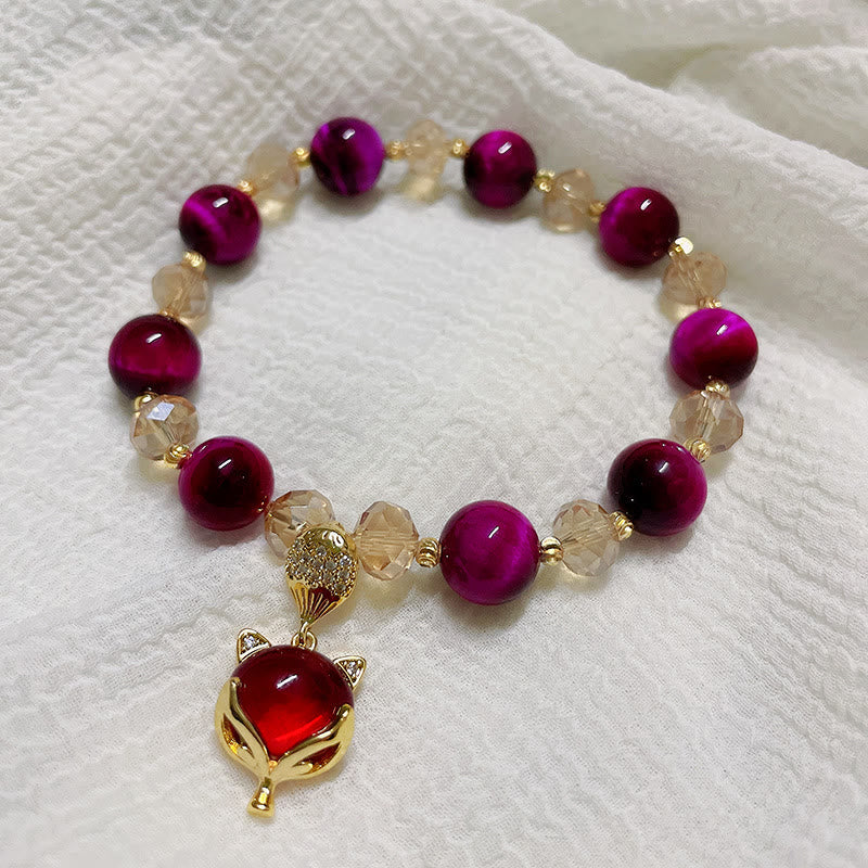 Pulsera de Buda con piedras de ojo de tigre rojo y zorro Pixiu para la protección y la confianza