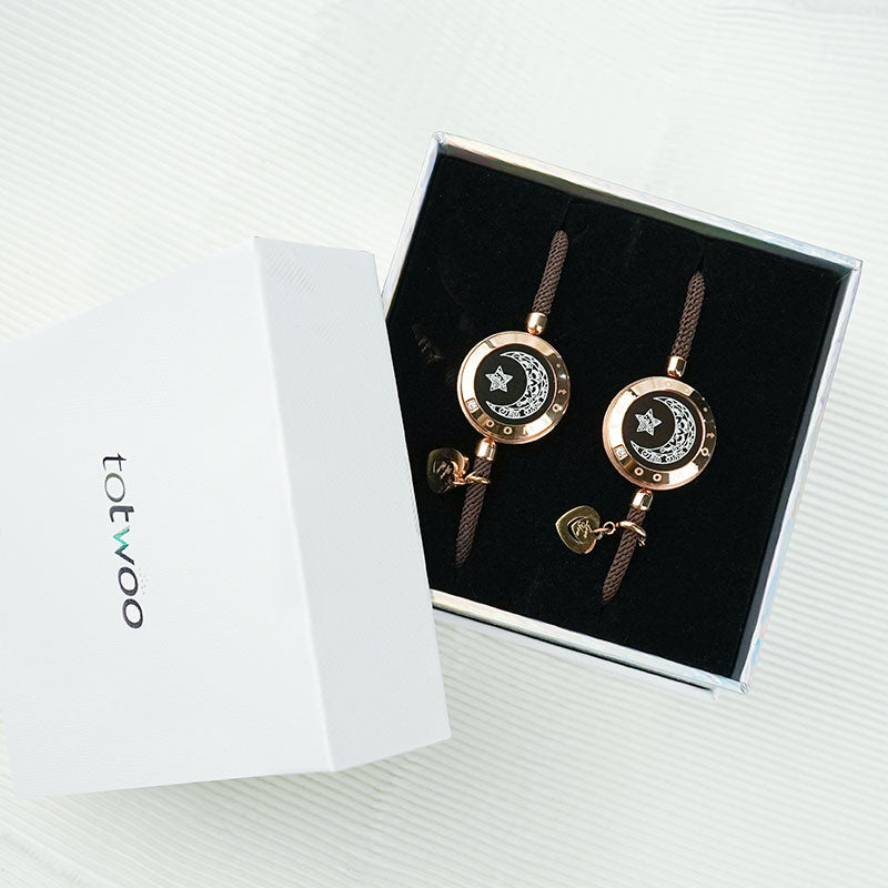 Moon&Star Touch Bracelets with Milan Rope (Brown+Brown) - Touch Bling