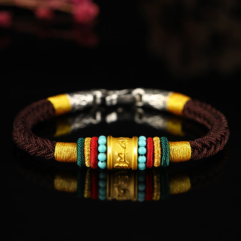 Pulsera de la suerte hecha a mano con ocho hilos y nudo de la paz Om Mani Padme Hum de oro 999 del Tíbet con piedras de Buda