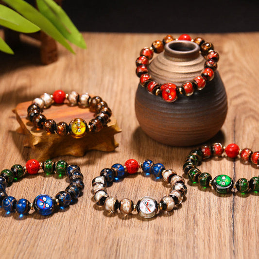 Pulsera tibetana de protección con cuentas de vidrio Liuli de los cinco dioses de la riqueza y piedras de Buda