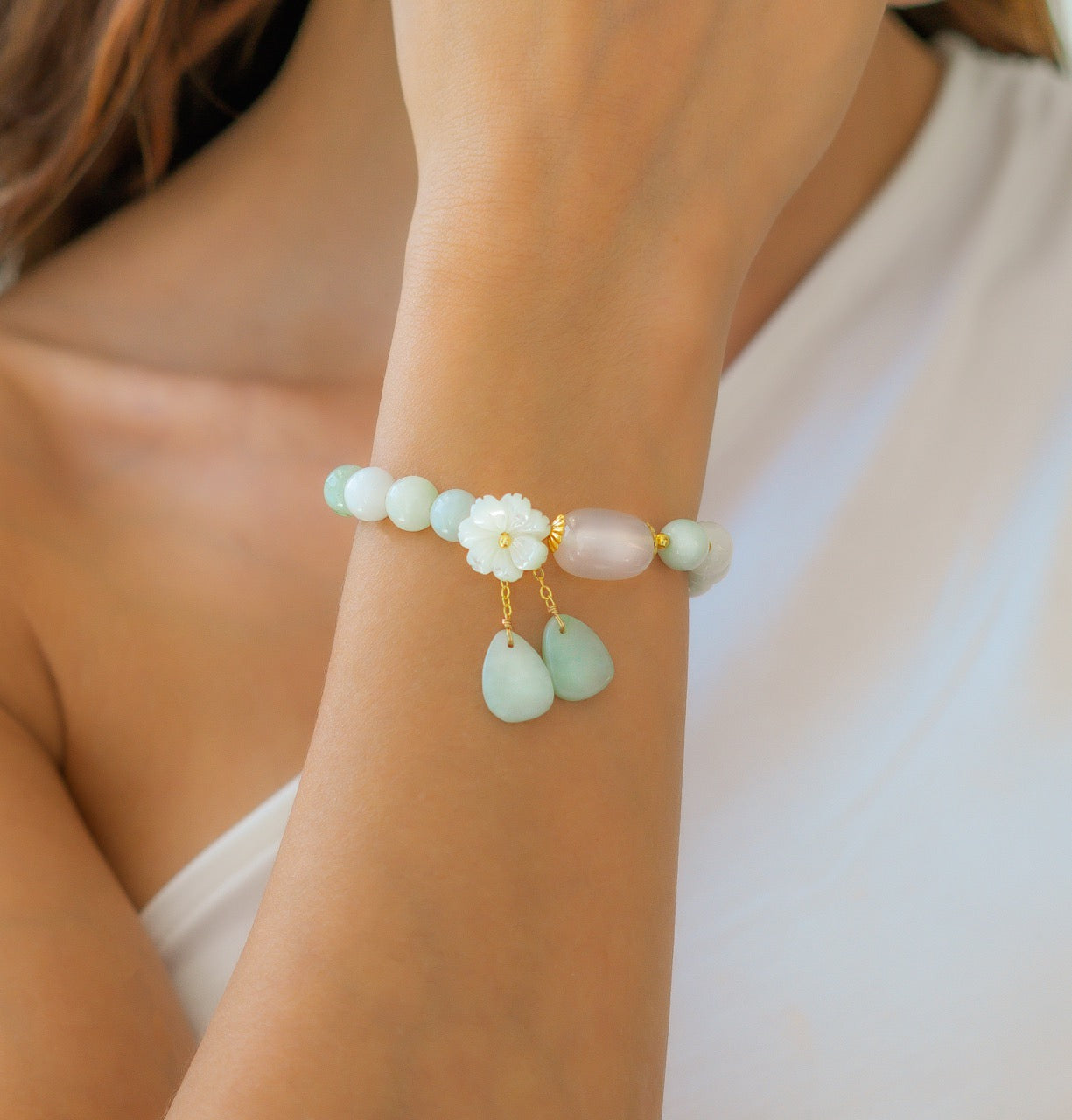 Pulsera de la suerte de jade blanco