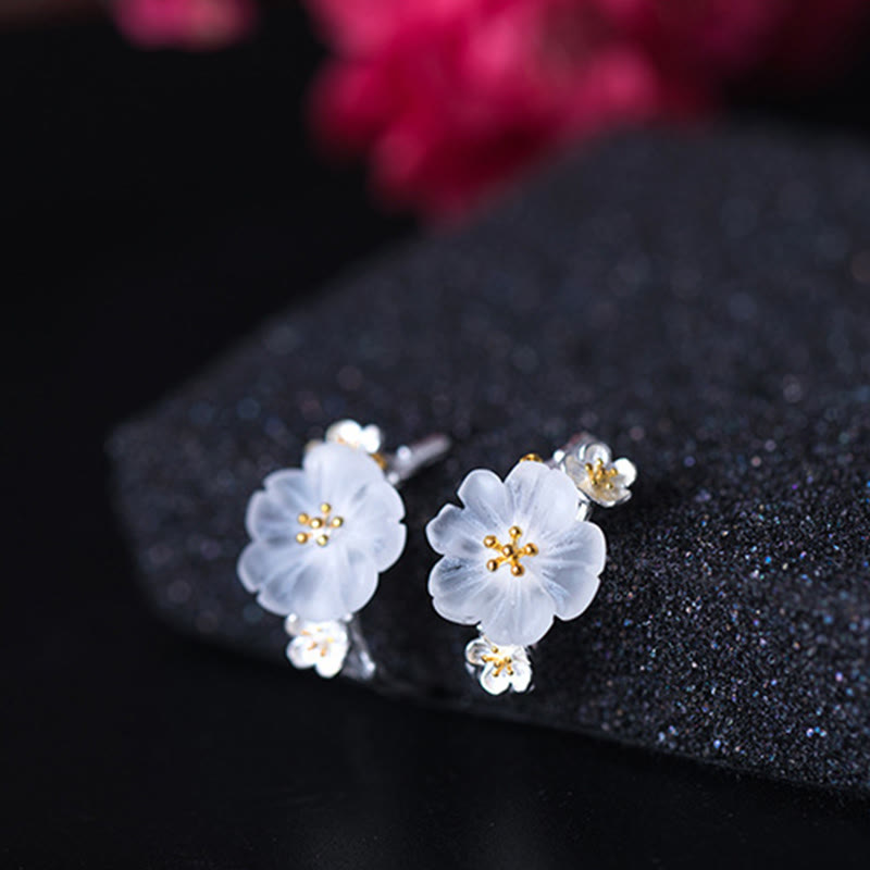 Pendientes de plata de ley 925 con piedras de Buda y flores de ciruelo bendecidas