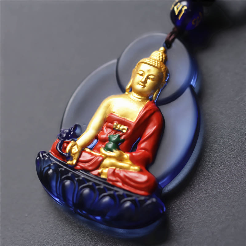 Collar con colgante de cristal de compasión de Liuli, Buda de la Medicina del Tíbet, piedras de Buda