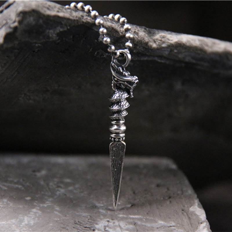 Collar con colgante de protección Dorje Vajra con diseño del Año del Dragón en plata de ley 925 con piedras de Buda