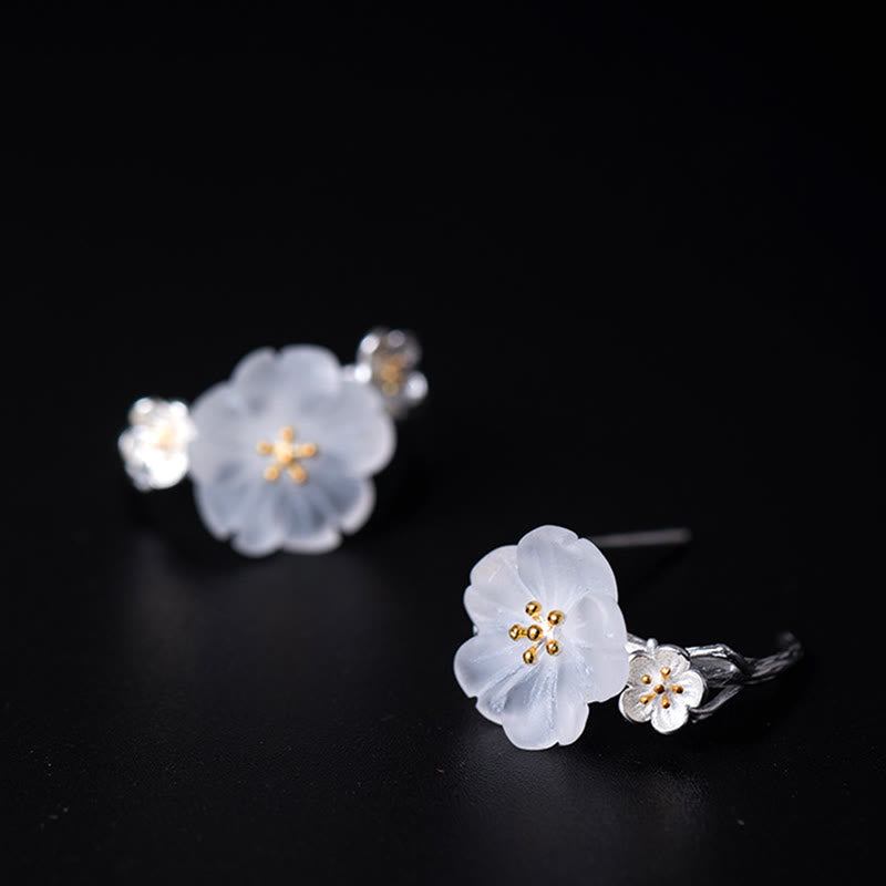 Pendientes de plata de ley 925 con piedras de Buda y flores de ciruelo bendecidas