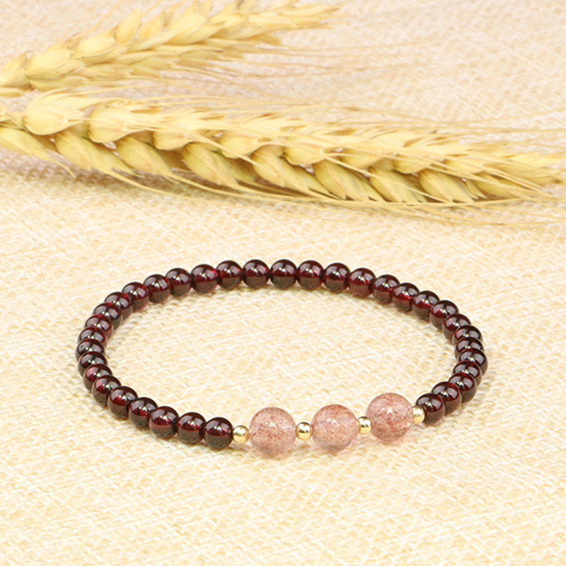 Pulsera de piedra de Buda con cuarzo fresa y granate natural