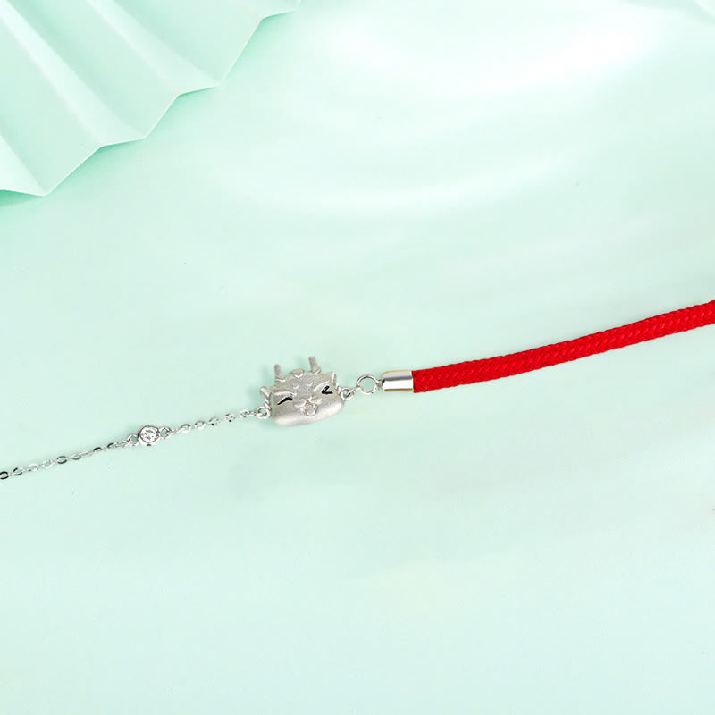 Buddha Stones 925 Sterling Silver Year of the Dragon Luck Cute Dragon Red String Chain Protection Bracelet